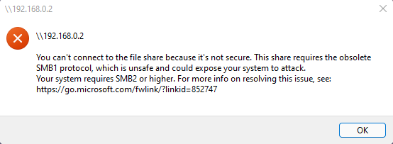 Windows 11 requires SMB2